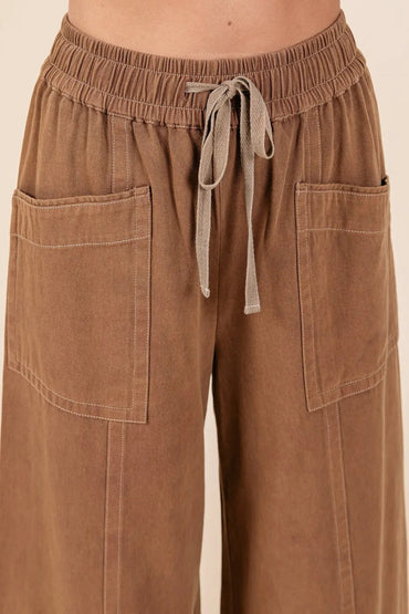 Mittoshop Mineral Wash Wide Leg Elastic Waist Twill Pants - Love Salve 