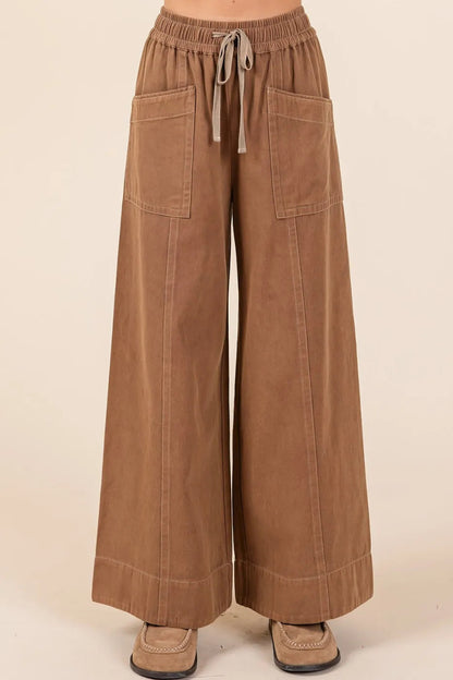 Mittoshop Mineral Wash Wide Leg Elastic Waist Twill Pants - Love Salve 