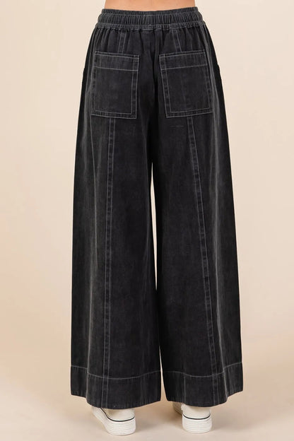 Mittoshop Mineral Wash Wide Leg Elastic Waist Twill Pants - Love Salve 