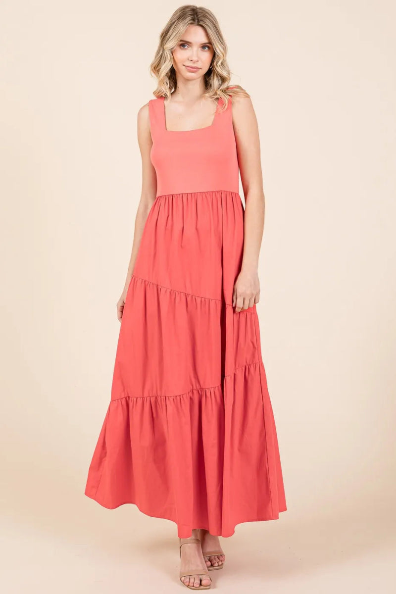 Mittoshop Mix Media Square Neck Maxi Dress for Women - Love Salve