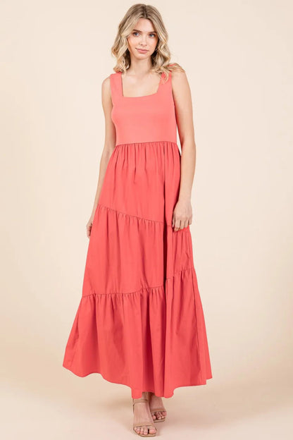 Mittoshop Mix Media Square Neck Maxi Dress for Women - Love Salve