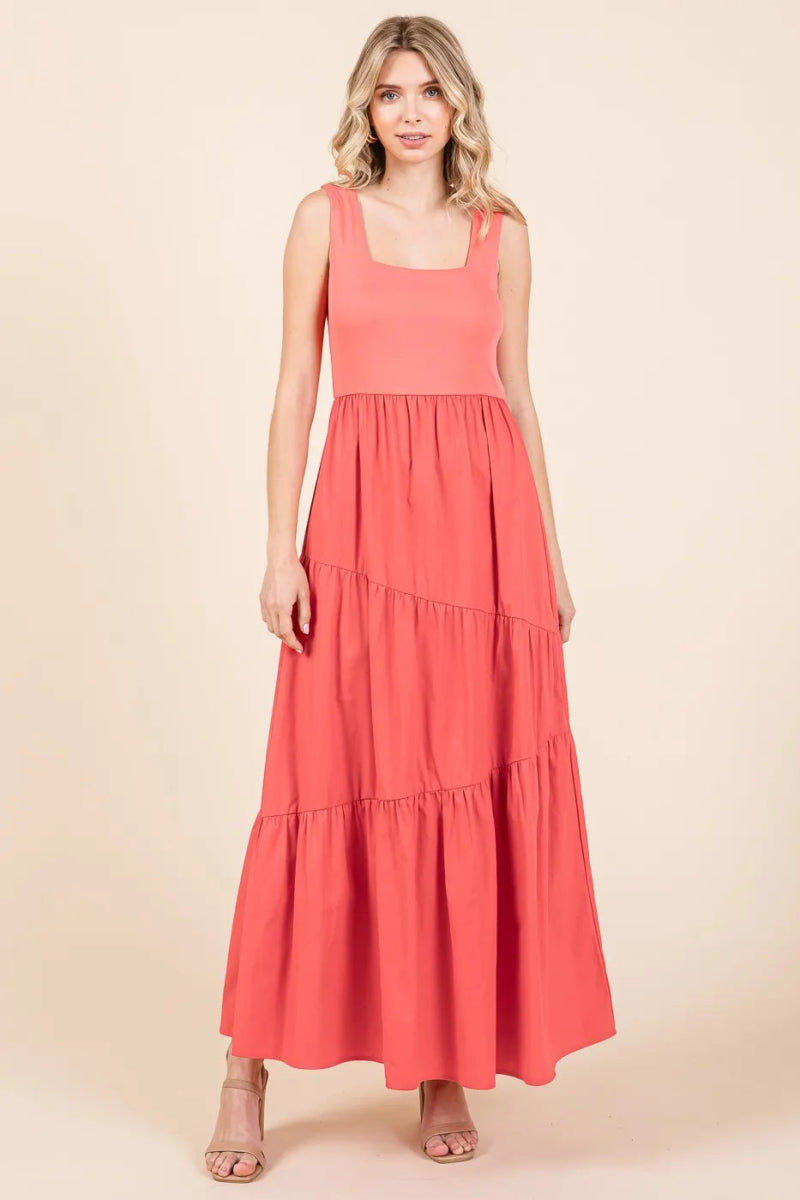 Mittoshop Mix Media Square Neck Maxi Dress for Women - Love Salve