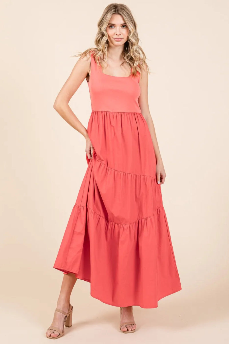 Mittoshop Mix Media Square Neck Maxi Dress for Women - Love Salve
