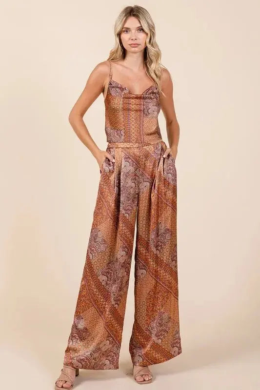 Mittoshop Paisley Patchwork Print Satin Wide Leg Pants - Love Salve 