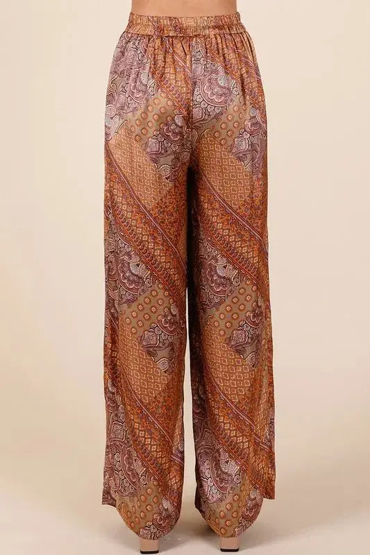 Mittoshop Paisley Patchwork Print Satin Wide Leg Pants - Love Salve 