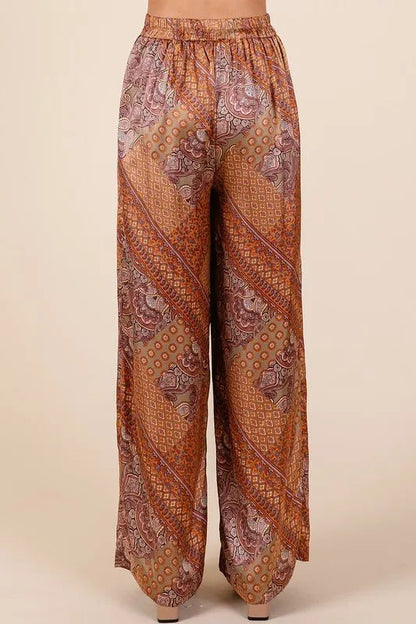 Mittoshop Paisley Patchwork Print Satin Wide Leg Pants - Love Salve 