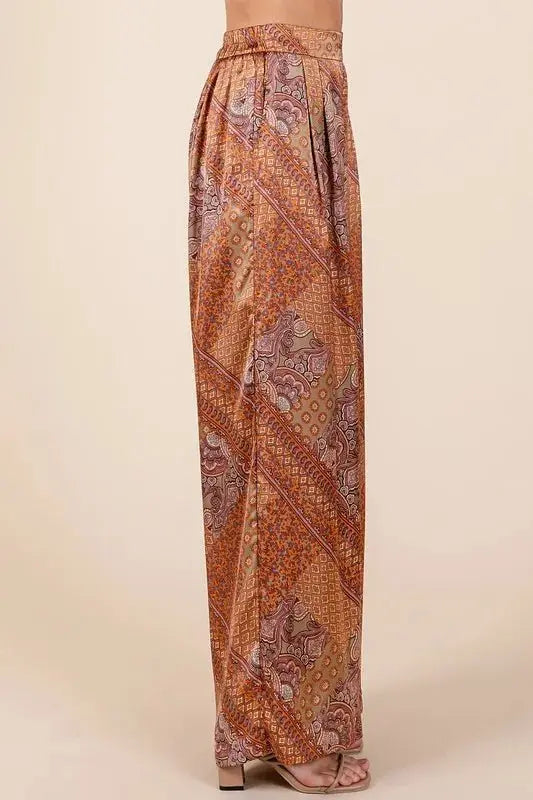 Mittoshop Paisley Patchwork Print Satin Wide Leg Pants - Love Salve 