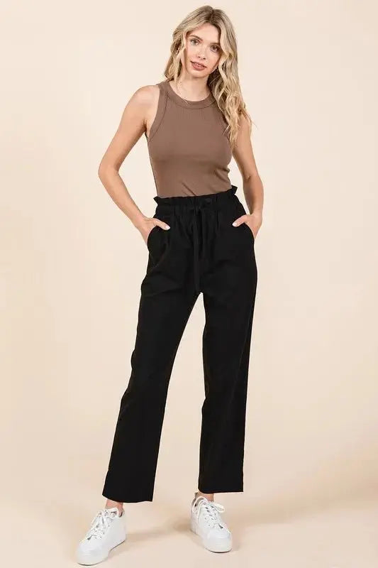 Mittoshop Paperbag Waist Tapered Straight Pants for Women - Love Salve 