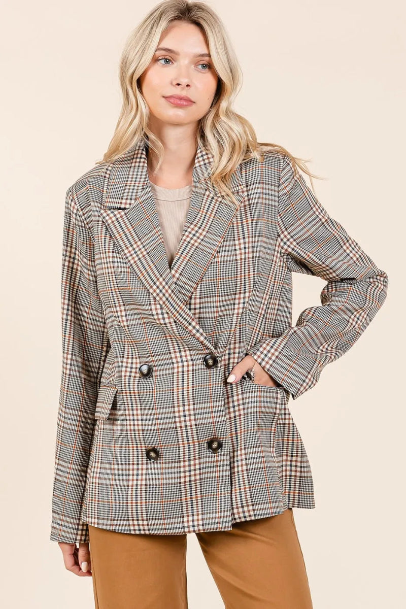 Mittoshop Plaid Double Breasted Relaxed Fit Blazer - Love Salve