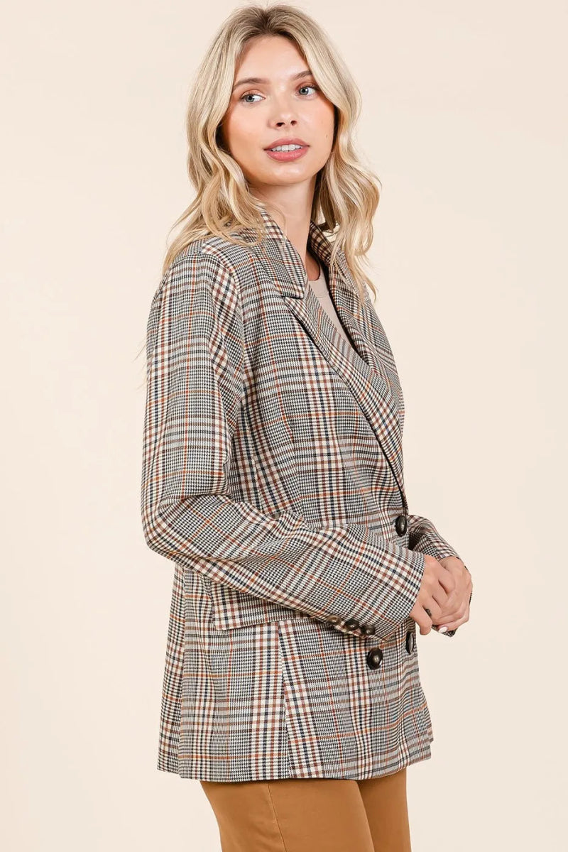 Mittoshop Plaid Double Breasted Relaxed Fit Blazer - Love Salve