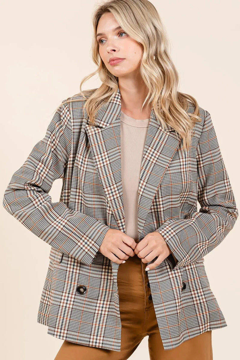 Mittoshop Plaid Double Breasted Relaxed Fit Blazer - Love Salve