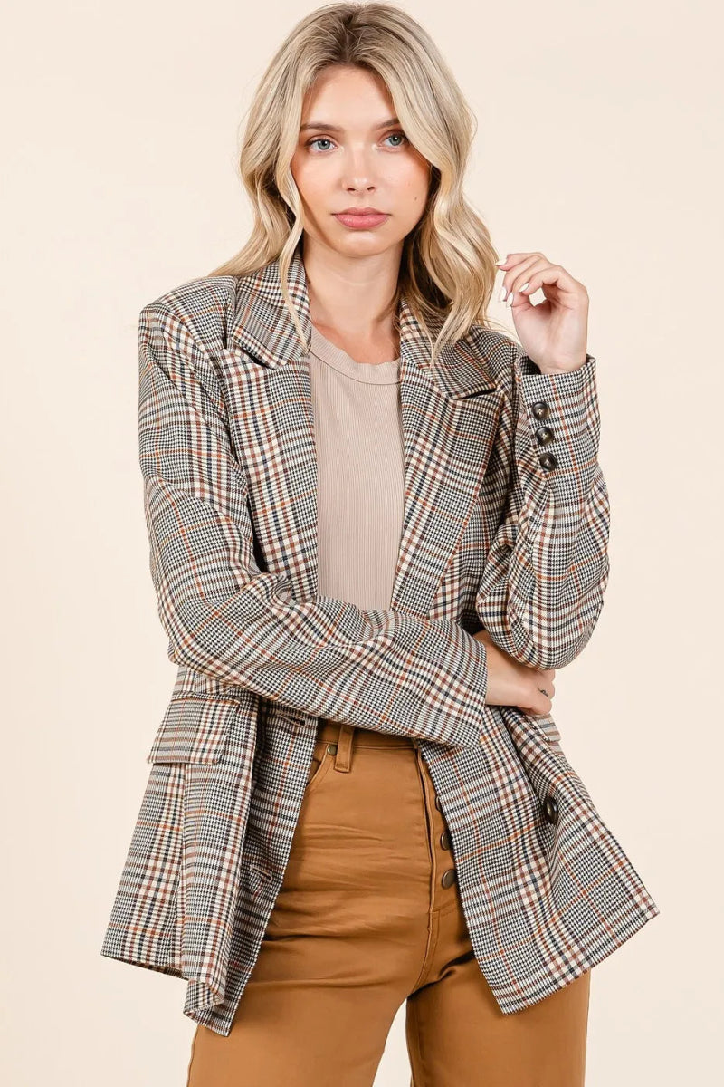 Mittoshop Plaid Double Breasted Relaxed Fit Blazer - Love Salve