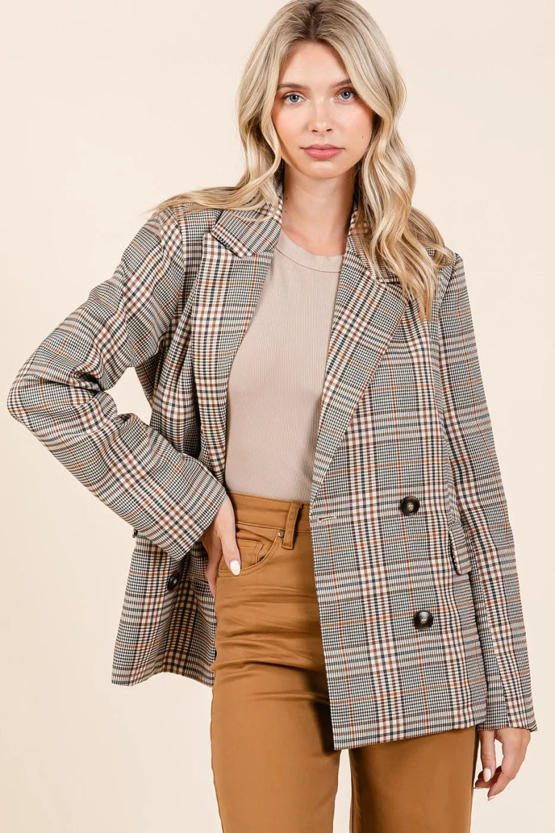 Mittoshop Plaid Double Breasted Relaxed Fit Blazer - Love Salve