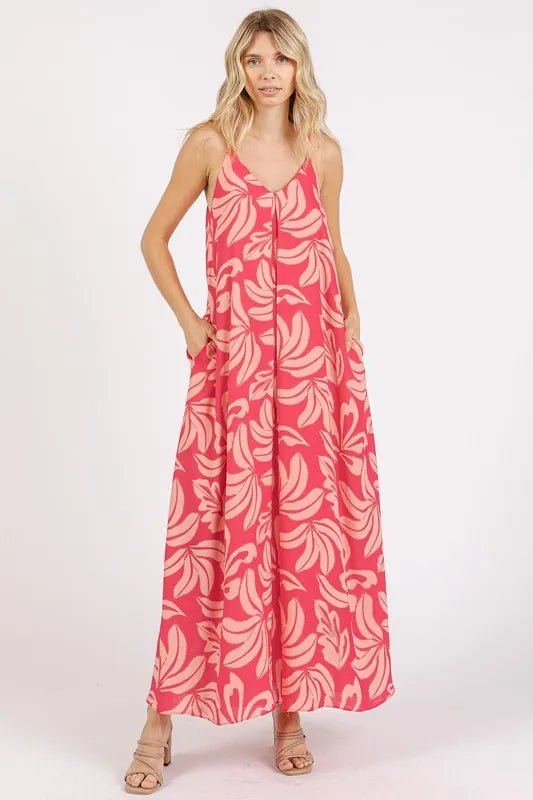 Mittoshop Printed V-Neck Maxi Cami Dress with Pockets - Love Salve 