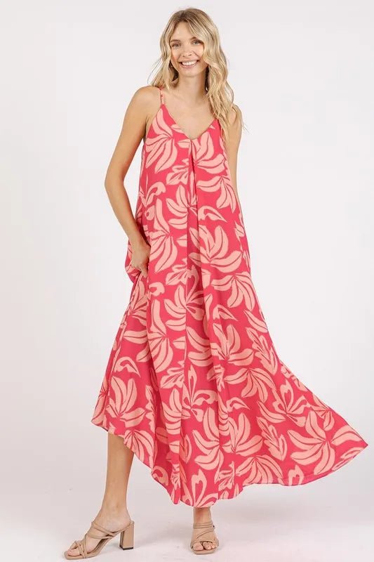 Mittoshop Printed V-Neck Maxi Cami Dress with Pockets - Love Salve 