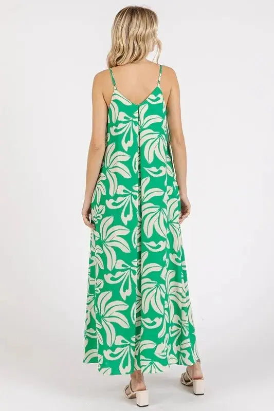 Mittoshop Printed V-Neck Maxi Cami Dress with Pockets Opaque - Love Salve 