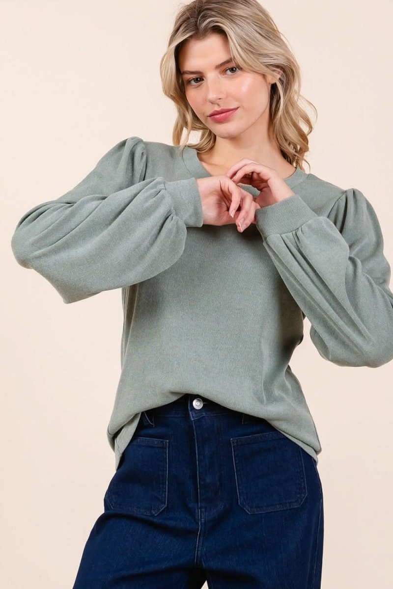 Mittoshop Round Neck Long Sleeve Rib Knit Top - Love Salve 