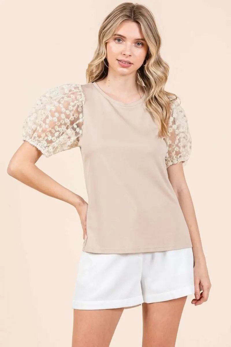 Mittoshop Round Neck Puff Short Sleeve Top - Love Salve 