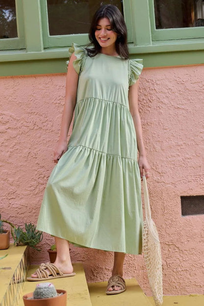 Mittoshop Ruffle Short Sleeve Tiered Maxi Dress for Women - Love Salve 