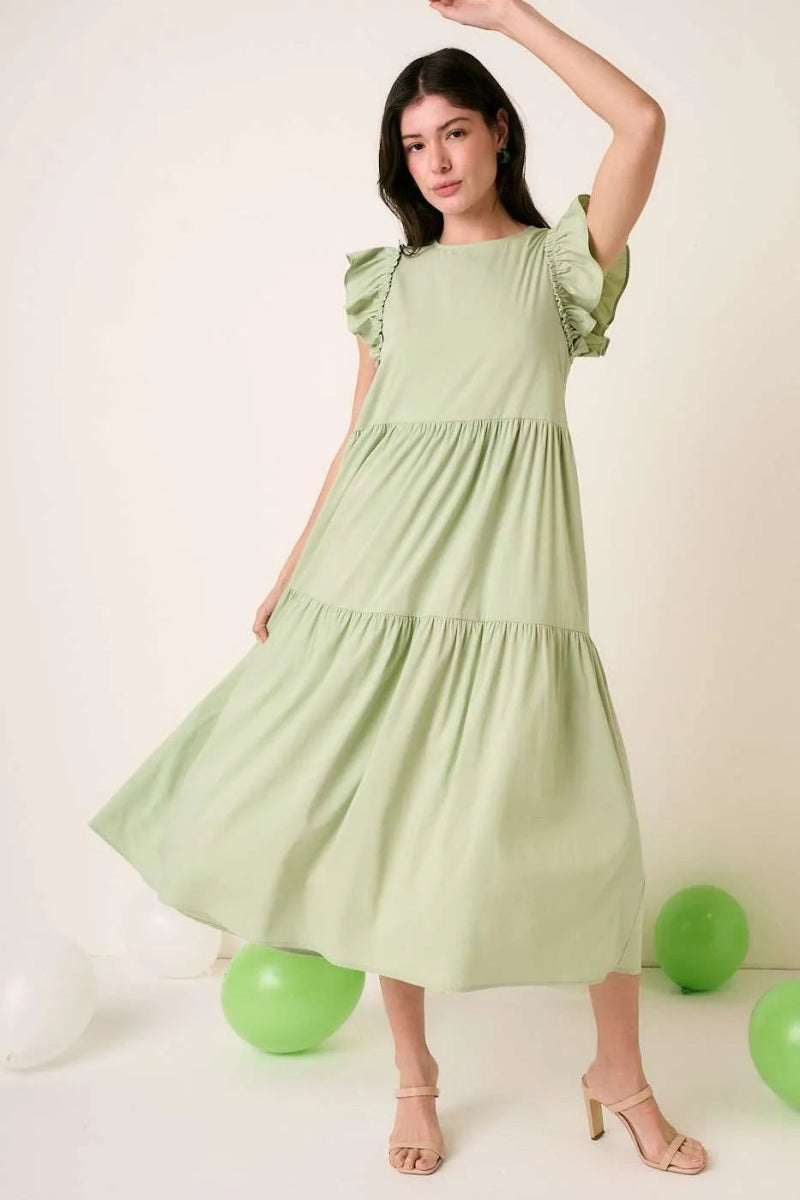 Mittoshop Ruffle Short Sleeve Tiered Maxi Dress for Women - Love Salve 