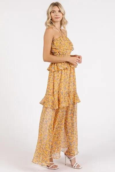 Mittoshop Ruffled Smocked Floral Halter Neck Maxi Dress - Love Salve 