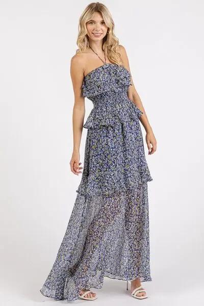 Mittoshop Ruffled Smocked Floral Halter Neck Maxi Dress - Love Salve 