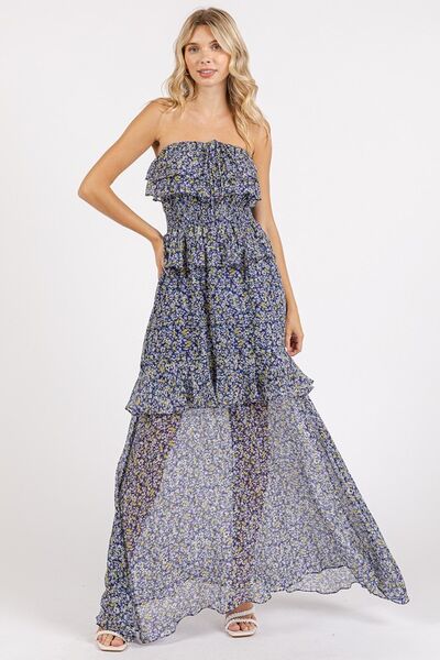 Mittoshop Ruffled Smocked Floral Halter Neck Maxi Dress - Love Salve 