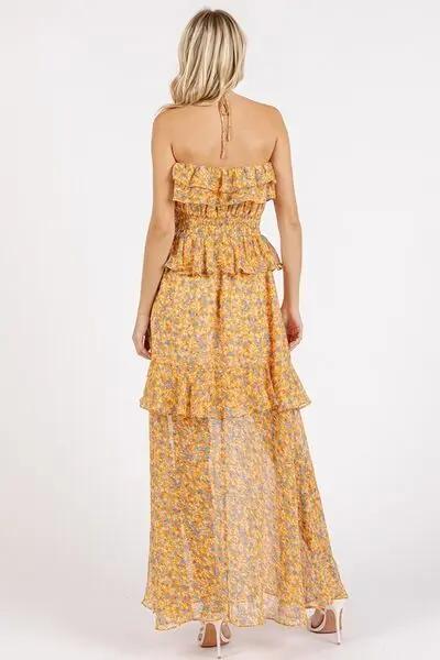 Mittoshop Ruffled Smocked Floral Halter Neck Maxi Dress - Love Salve 