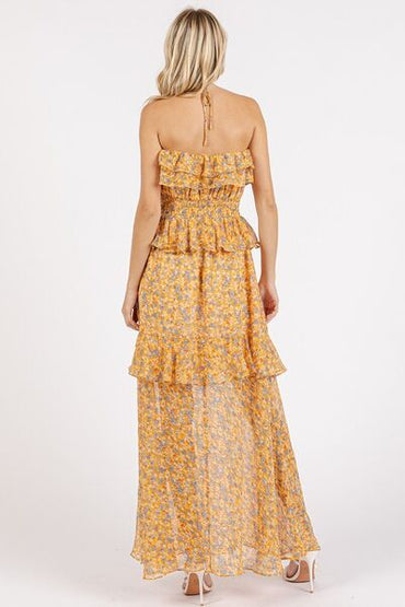 Mittoshop Ruffled Smocked Floral Halter Neck Maxi Dress - Love Salve 