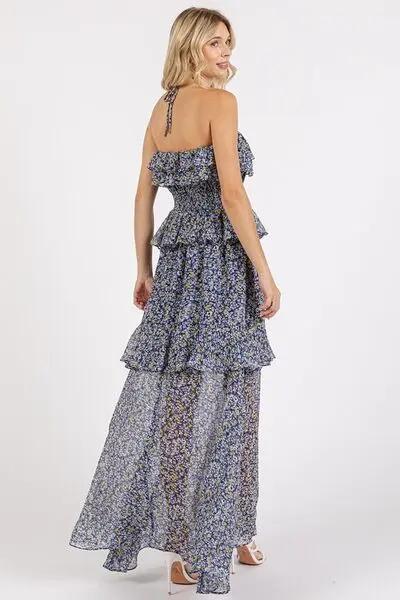 Mittoshop Ruffled Smocked Floral Halter Neck Maxi Dress - Love Salve 