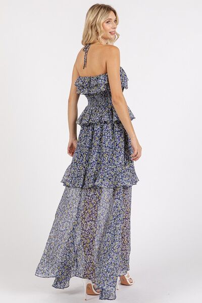 Mittoshop Ruffled Smocked Floral Halter Neck Maxi Dress - Love Salve 