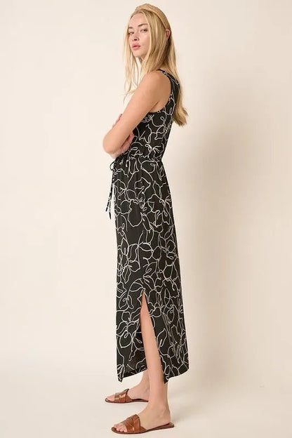 Mittoshop Side Slit Flower Print V-Neck Sleeveless Dress - Love Salve 
