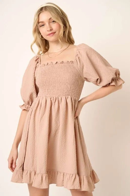 Mittoshop Smocked Ruffled Hem Half Sleeve Mini Dress for Women - Love Salve 