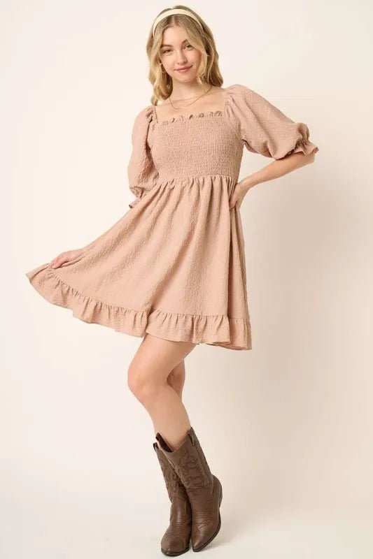 Mittoshop Smocked Ruffled Hem Half Sleeve Mini Dress for Women - Love Salve 