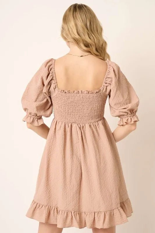 Mittoshop Smocked Ruffled Hem Half Sleeve Mini Dress for Women - Love Salve 