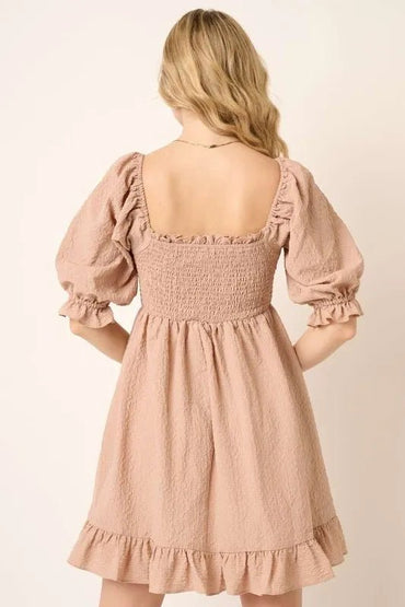 Mittoshop Smocked Ruffled Hem Half Sleeve Mini Dress for Women - Love Salve 