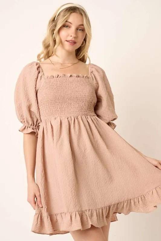 Mittoshop Smocked Ruffled Hem Half Sleeve Mini Dress for Women - Love Salve 