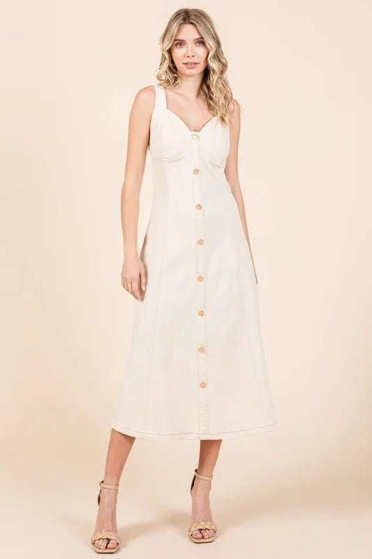Mittoshop Stretch Twill Decor Button Sleeveless Midi Dress - Love Salve