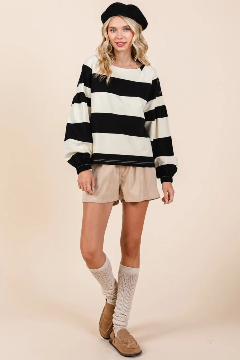 Mittoshop Striped Snap Shoulder Long Sleeve T-Shirt for Women - Love Salve