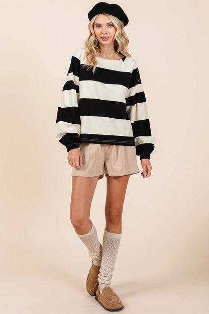 Mittoshop Striped Snap Shoulder Long Sleeve T-Shirt for Women - Love Salve