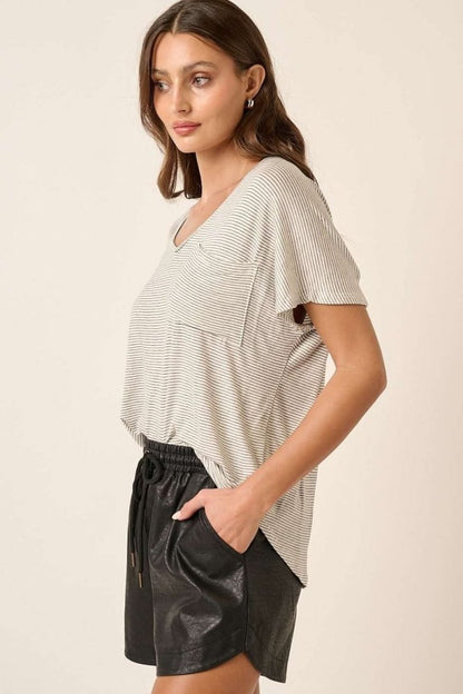 Mittoshop Striped V-Neck Short Sleeve T-Shirt - Love Salve 