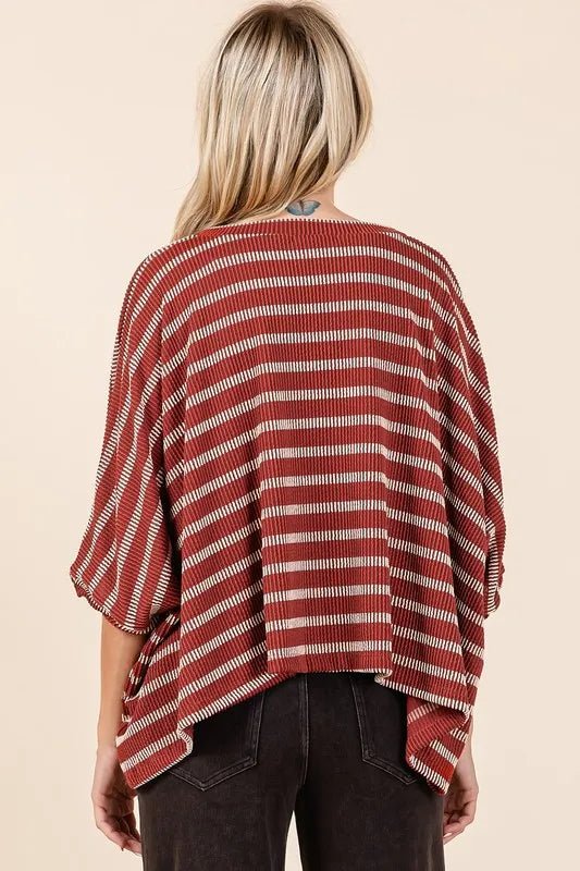 Mittoshop Texture Striped Print Round Neck Dolman Sleeve Top - Love Salve 