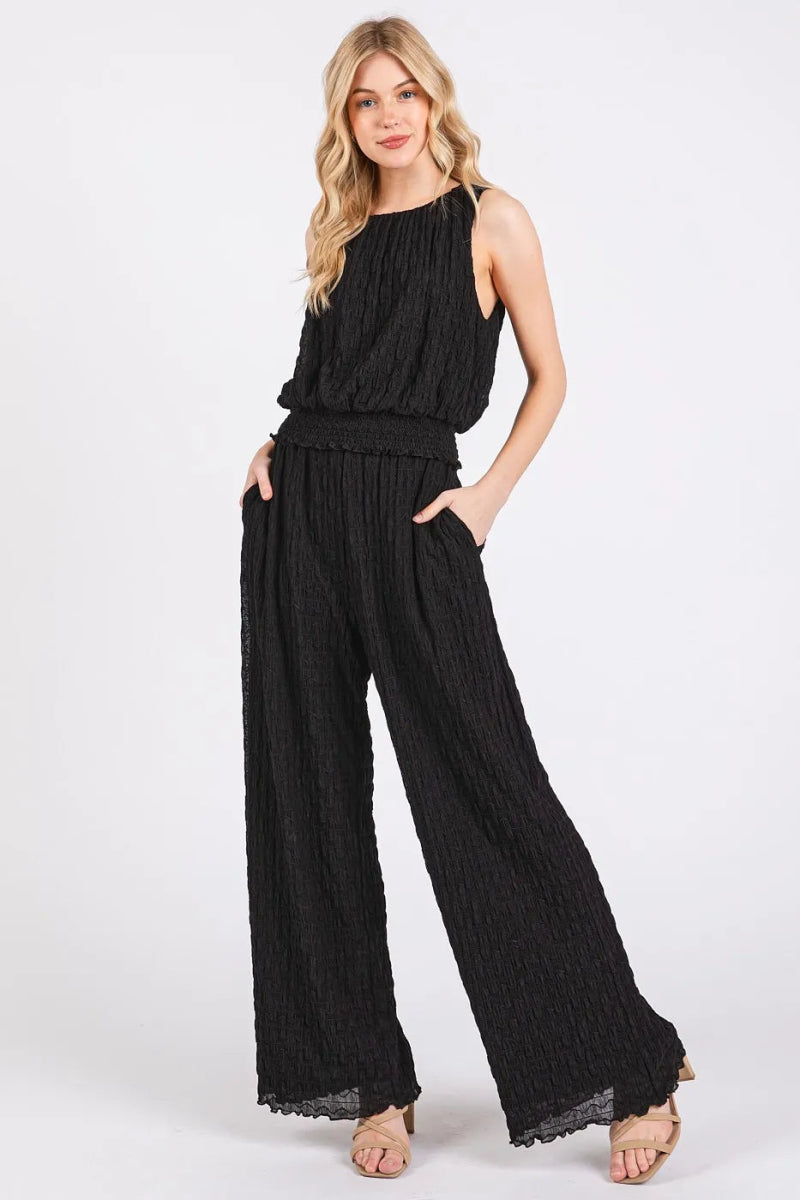Mittoshop Textured Stretchy Crop Tank and Pants Set - Love Salve