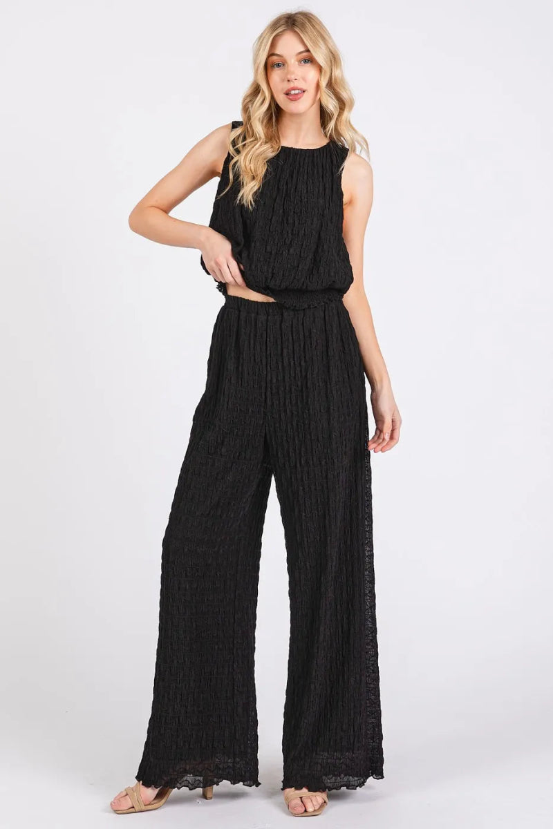 Mittoshop Textured Stretchy Crop Tank and Pants Set - Love Salve