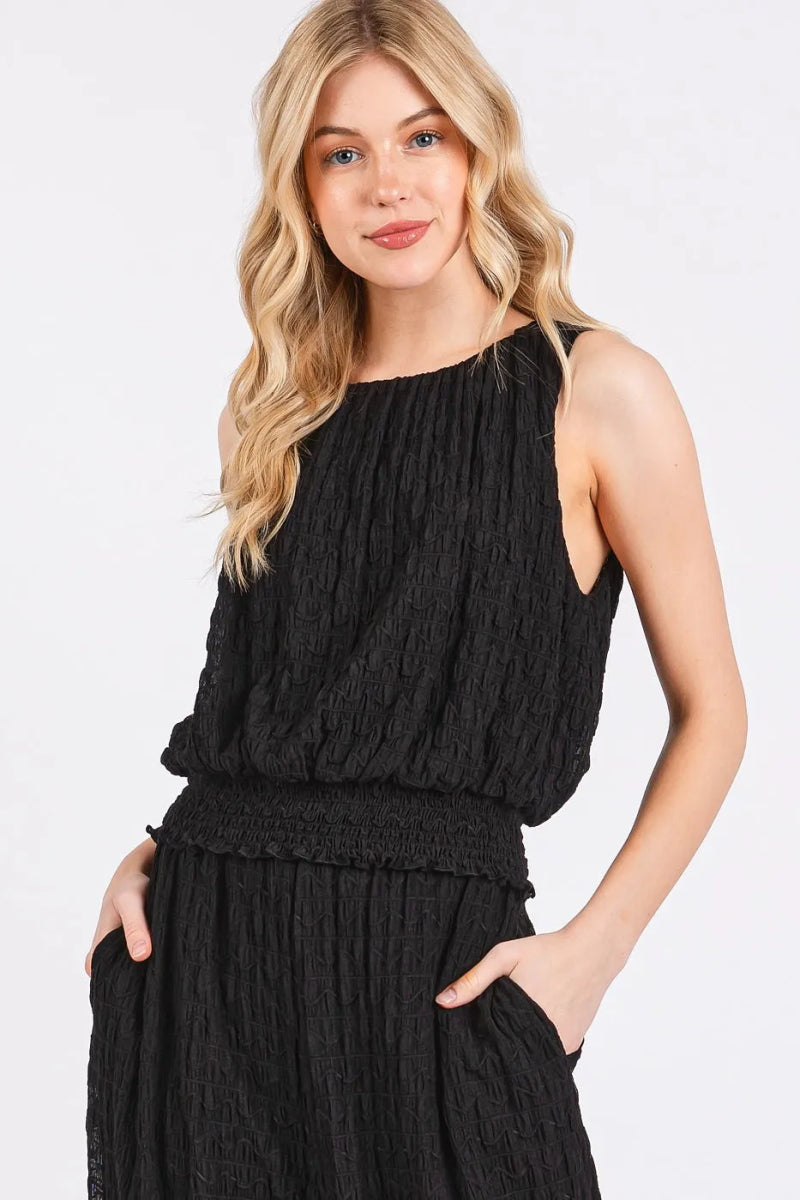 Mittoshop Textured Stretchy Crop Tank and Pants Set - Love Salve
