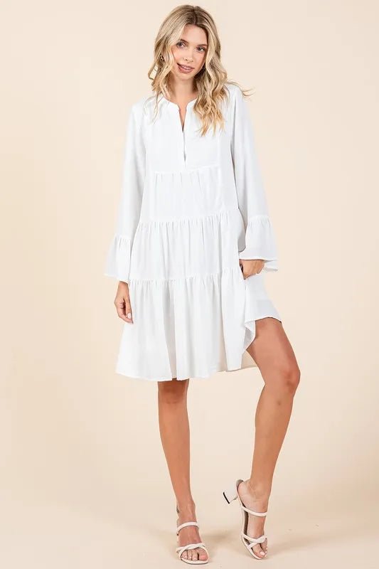 Mittoshop Tiered Notched Flare Sleeve Dress for Women - Love Salve 