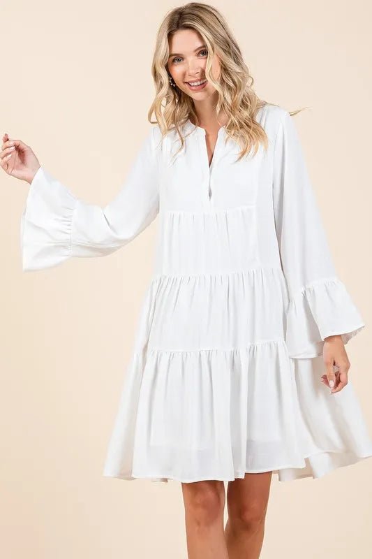 Mittoshop Tiered Notched Flare Sleeve Dress for Women - Love Salve 