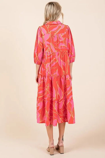 Mittoshop Tiered Printed Collared Neck Midi Dress for Women - Love Salve 