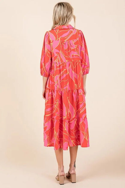 Mittoshop Tiered Printed Collared Neck Midi Dress for Women - Love Salve 