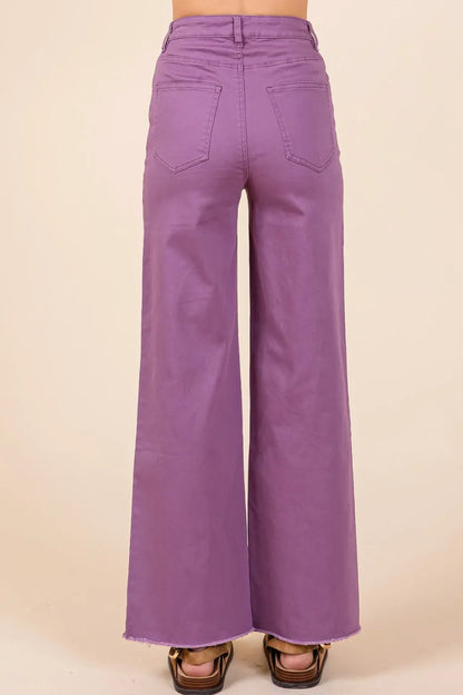 Mittoshop Twill High Waisted Button Fly Wide Leg Pants - Love Salve 